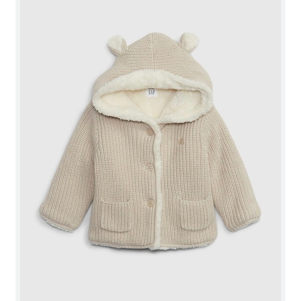 Baby Gap Sherpa Sweater Hoodie Bear Ears 3-6 Months Soft Cotton